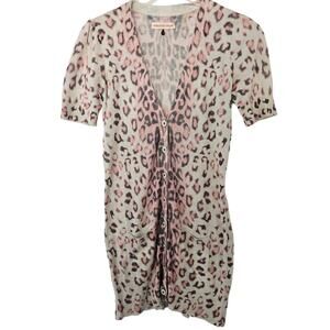 Rebecca Taylor Leopard Short Sleeve Button Front Cardigan Sweater Extra Small